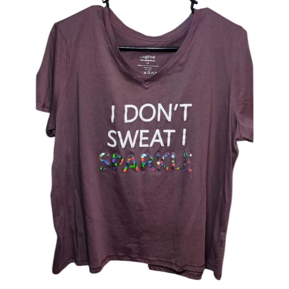 LegEnd I Don't Sweat I Sparkle Short Sleeve V-Neck Tee Size 2X